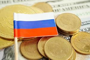 Stack of coins money with Russia flag, finance banking concept photo
