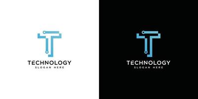 initial letter T technology logo vector