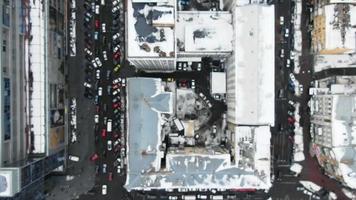 Top view of Kyiv traffic, cars and snow video