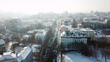 antenne visie van podil, historisch buurt in kyiv video