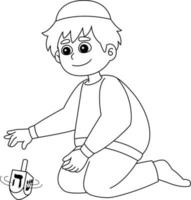 Hanukkah Boy Playing Dreidel Isolated Coloring vector