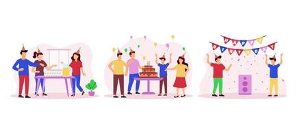 Birthday Party with Friends Scene Flat Bundle Design vector