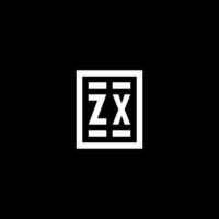 ZX initial logo with square rectangular shape style vector