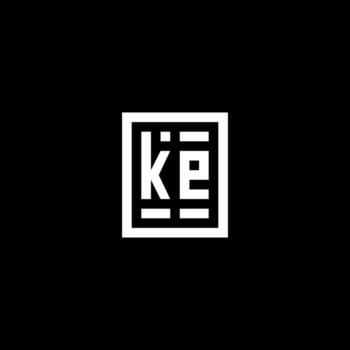 KE initial logo with square rectangular shape style vector