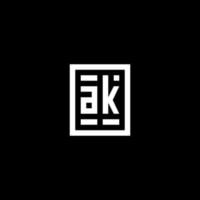 logotipo inicial ak con estilo de forma cuadrada rectangular vector