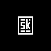 logotipo inicial de sk con estilo de forma cuadrada rectangular vector