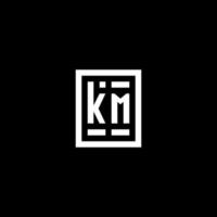 KM initial logo with square rectangular shape style vector