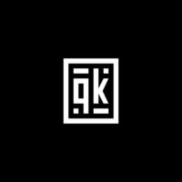 QK initial logo with square rectangular shape style vector