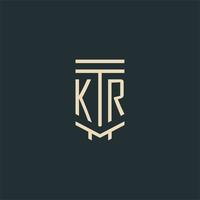 KR initial monogram with simple line art pillar logo designs vector