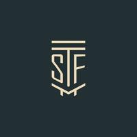 SF initial monogram with simple line art pillar logo designs vector