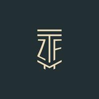 ZF initial monogram with simple line art pillar logo designs vector