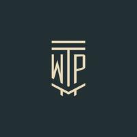 monograma inicial de wp con diseños de logotipo de pilar de arte de línea simple vector