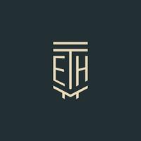 EH initial monogram with simple line art pillar logo designs vector