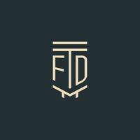 monograma inicial fd con diseños de logotipo de pilar de arte de línea simple vector
