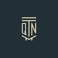 QN initial monogram with simple line art pillar logo designs vector