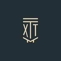 XT initial monogram with simple line art pillar logo designs vector