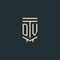 DV initial monogram with simple line art pillar logo designs vector