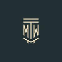MW initial monogram with simple line art pillar logo designs vector