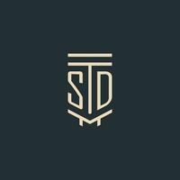 SD initial monogram with simple line art pillar logo designs vector