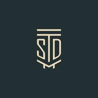 SD initial monogram with simple line art pillar logo designs vector