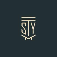 monograma inicial sy con diseños de logotipo de pilar de arte de línea simple vector