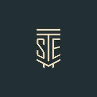 SE initial monogram with simple line art pillar logo designs vector