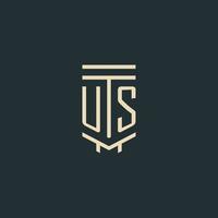 US initial monogram with simple line art pillar logo designs vector