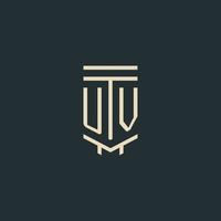 UV initial monogram with simple line art pillar logo designs vector