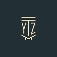 YZ initial monogram with simple line art pillar logo designs vector