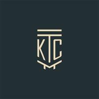 KC initial monogram with simple line art pillar logo designs vector