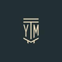 YM initial monogram with simple line art pillar logo designs vector