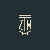 ZW initial monogram with simple line art pillar logo designs vector