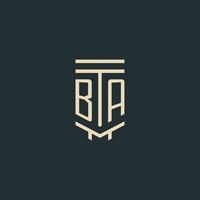 BA initial monogram with simple line art pillar logo designs vector