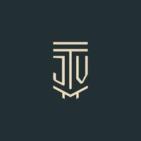 monograma inicial jv con diseños de logotipo de pilar de arte de línea simple vector