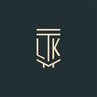 LK initial monogram with simple line art pillar logo designs vector