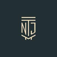 NJ initial monogram with simple line art pillar logo designs vector