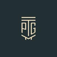 PG initial monogram with simple line art pillar logo designs vector