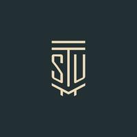 SU initial monogram with simple line art pillar logo designs vector