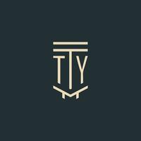 TY initial monogram with simple line art pillar logo designs vector