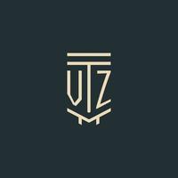 VZ initial monogram with simple line art pillar logo designs vector