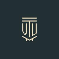 VU initial monogram with simple line art pillar logo designs vector