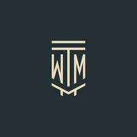 WM initial monogram with simple line art pillar logo designs vector