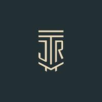 JR initial monogram with simple line art pillar logo designs vector