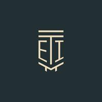 EI initial monogram with simple line art pillar logo designs vector