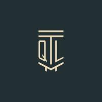 QL initial monogram with simple line art pillar logo designs vector