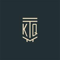 KQ initial monogram with simple line art pillar logo designs vector