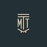 MT initial monogram with simple line art pillar logo designs vector