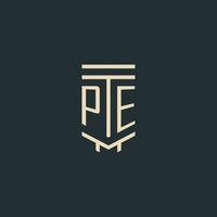 PE initial monogram with simple line art pillar logo designs vector