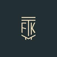 FK initial monogram with simple line art pillar logo designs vector