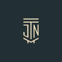 monograma inicial jn con diseños de logotipo de pilar de arte de línea simple vector